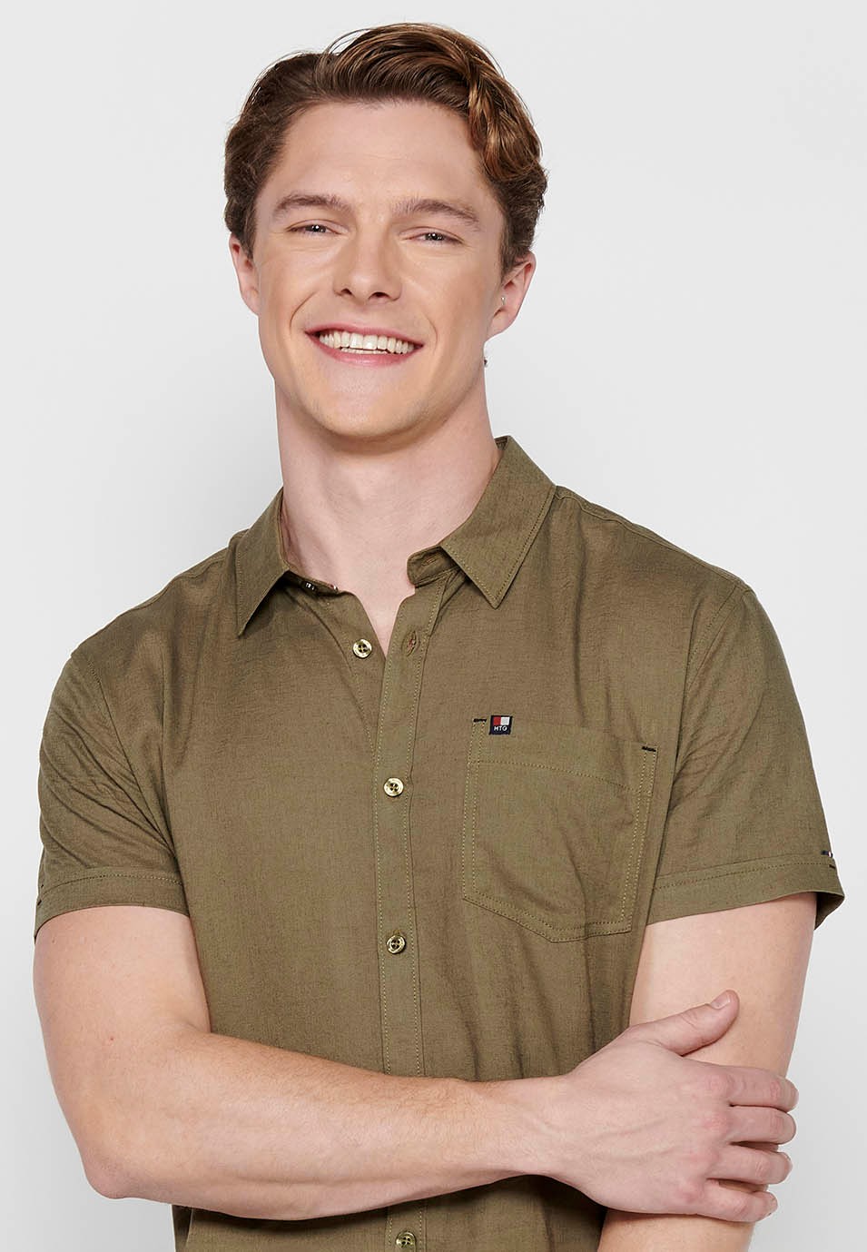 Short Sleeve Linen Shirt, khaki color, for men 6