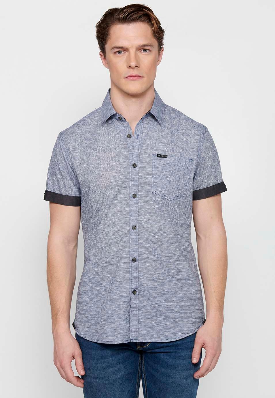 Short sleeve cotton shirt, blue color for men 5