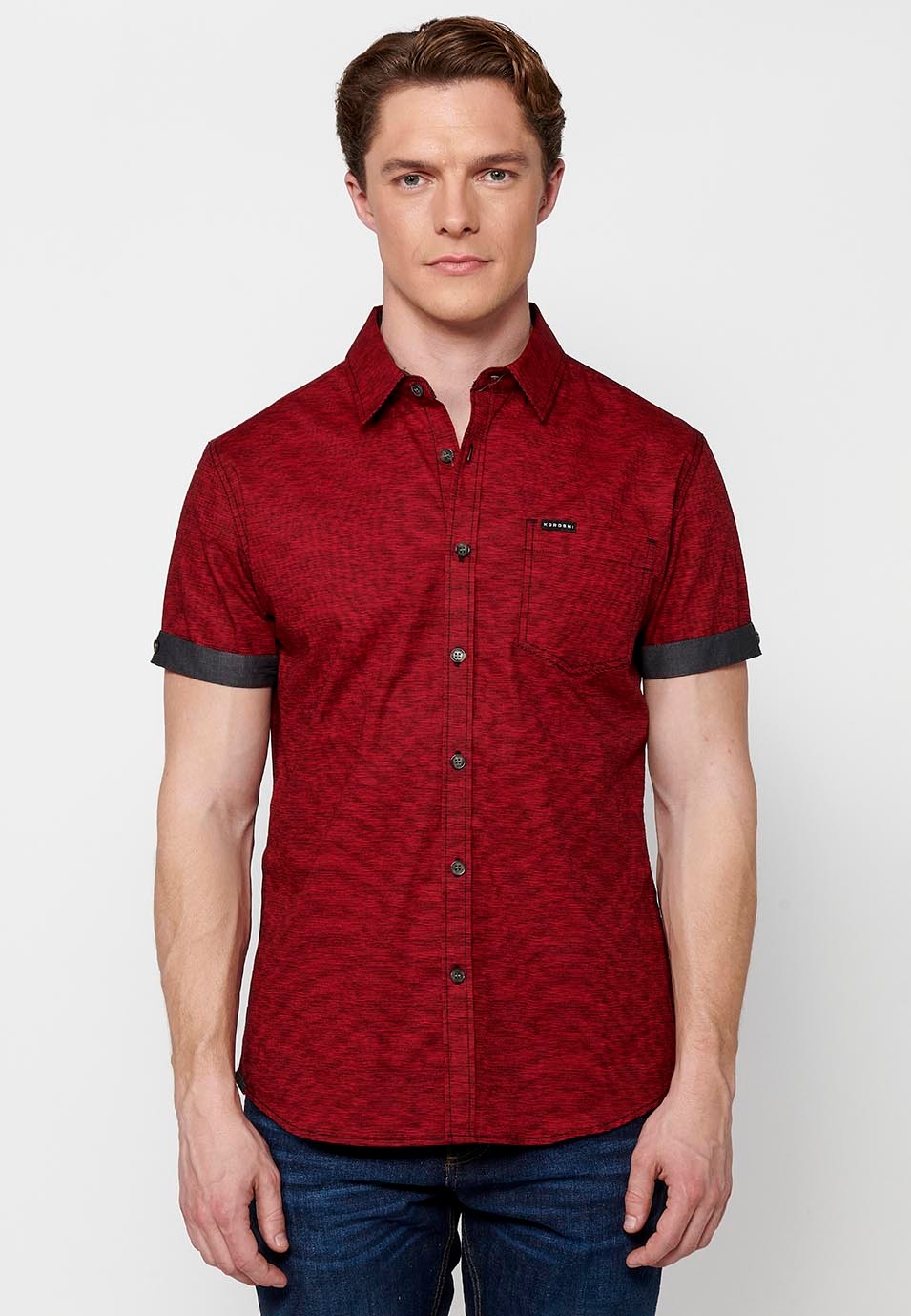 Short sleeve cotton shirt, red color for men