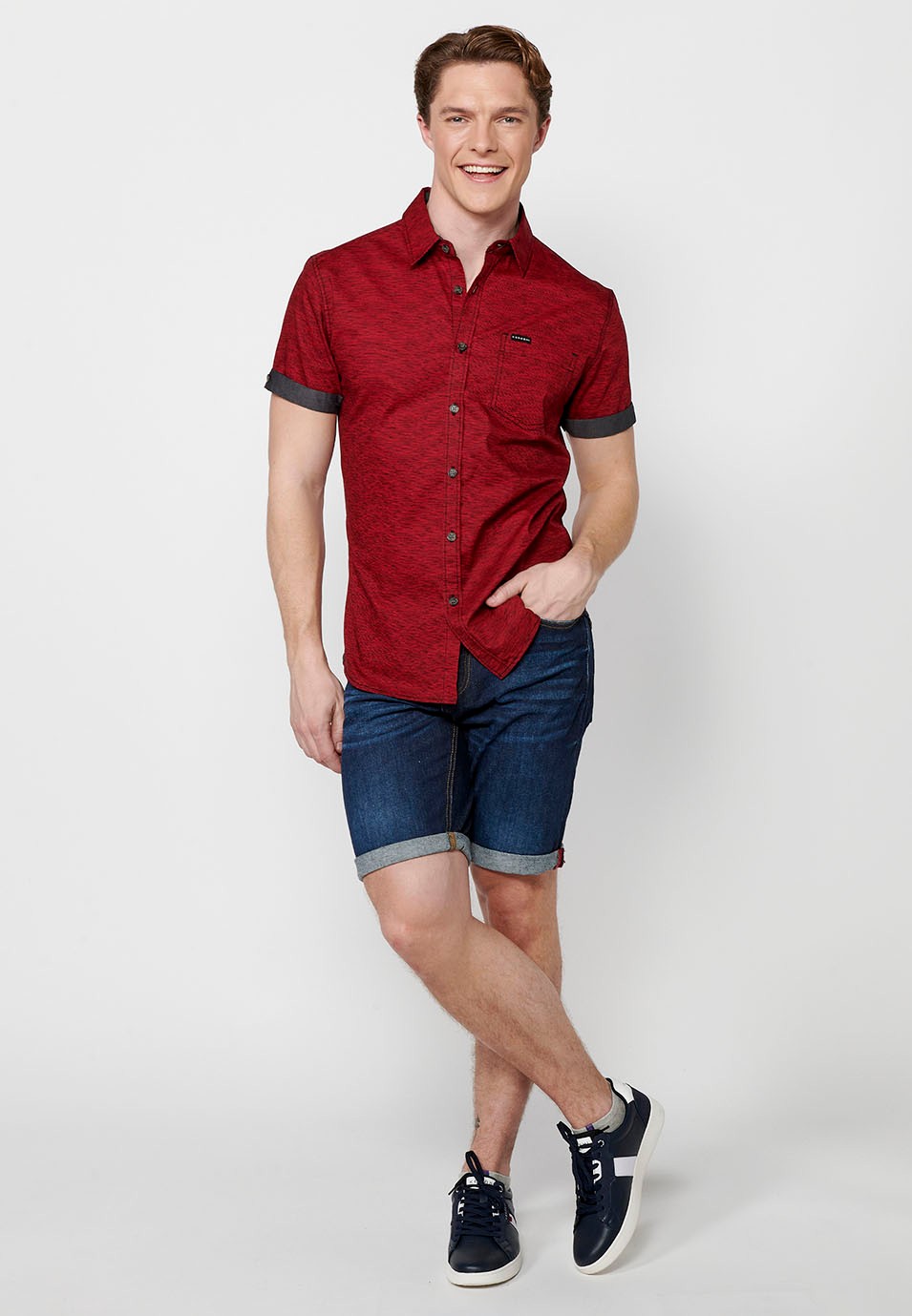 Short sleeve cotton shirt, red color for men