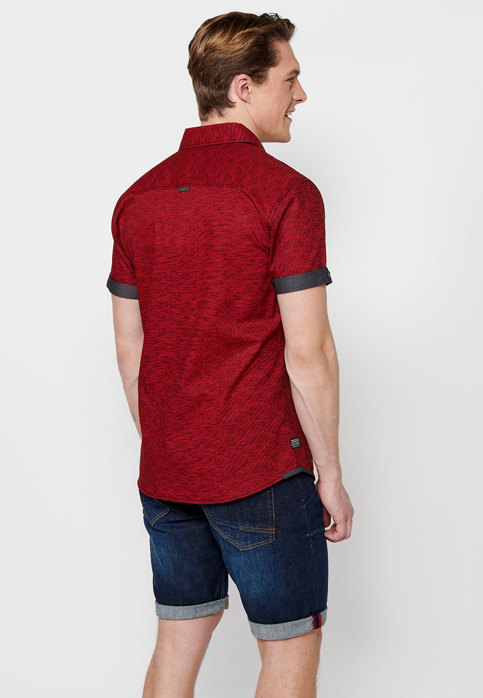 Chemise en coton à manches courtes, couleur rouge pour homme