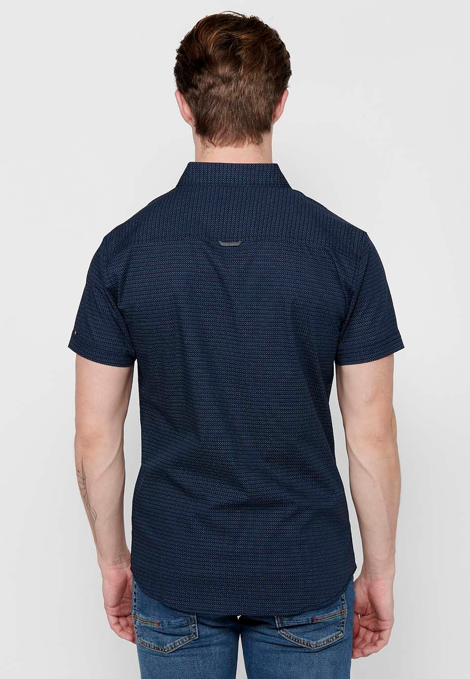Chemise en coton à manches courtes avec fermeture boutonnée bleue sur le devant pour homme 5