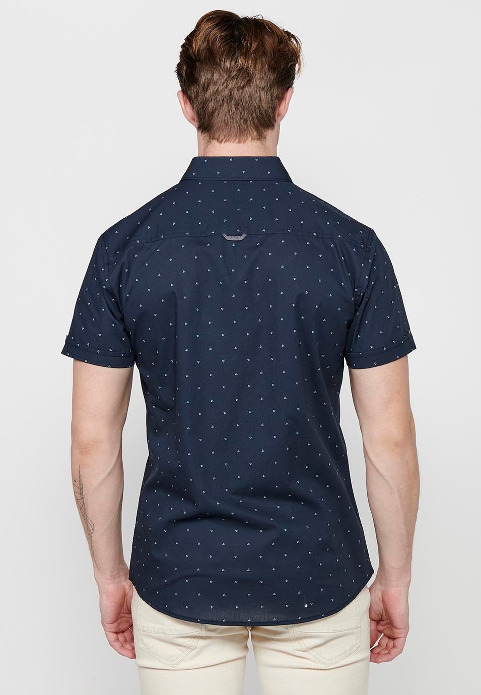 Chemise en coton à manches courtes avec fermeture boutonnée Navy sur le devant pour homme