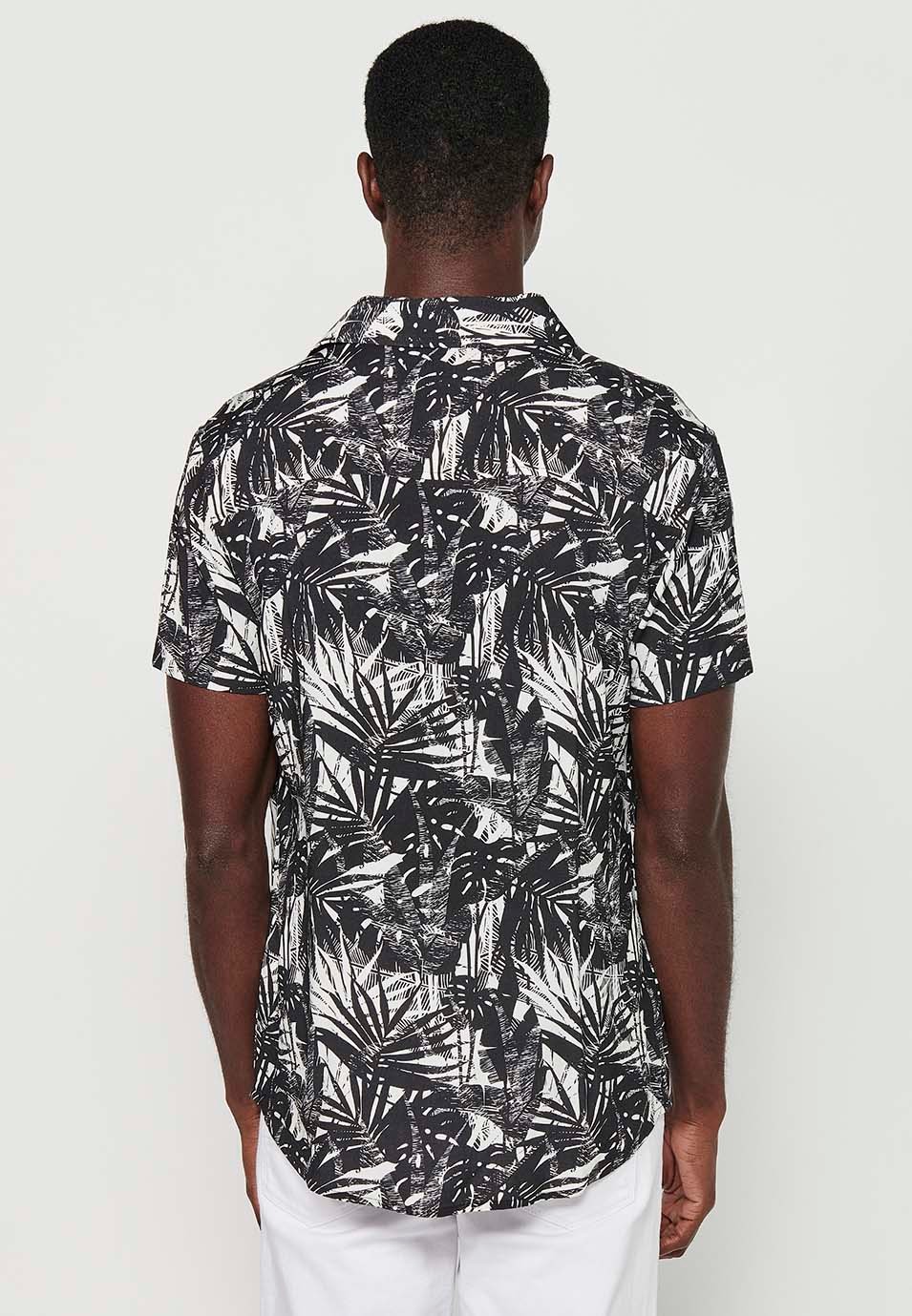 Camisa de màniga curta amb Tancament davanter amb botons i Estampat floral de Color Negre per a Home 5