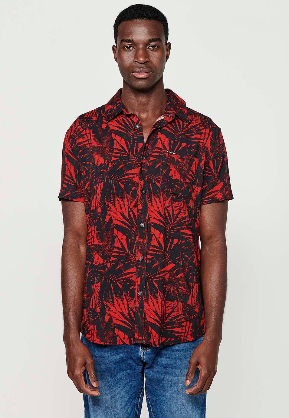 Chemise à manches courtes pour hommes, imprimé floral rouge, fermeture boutonnée sur le devant 2