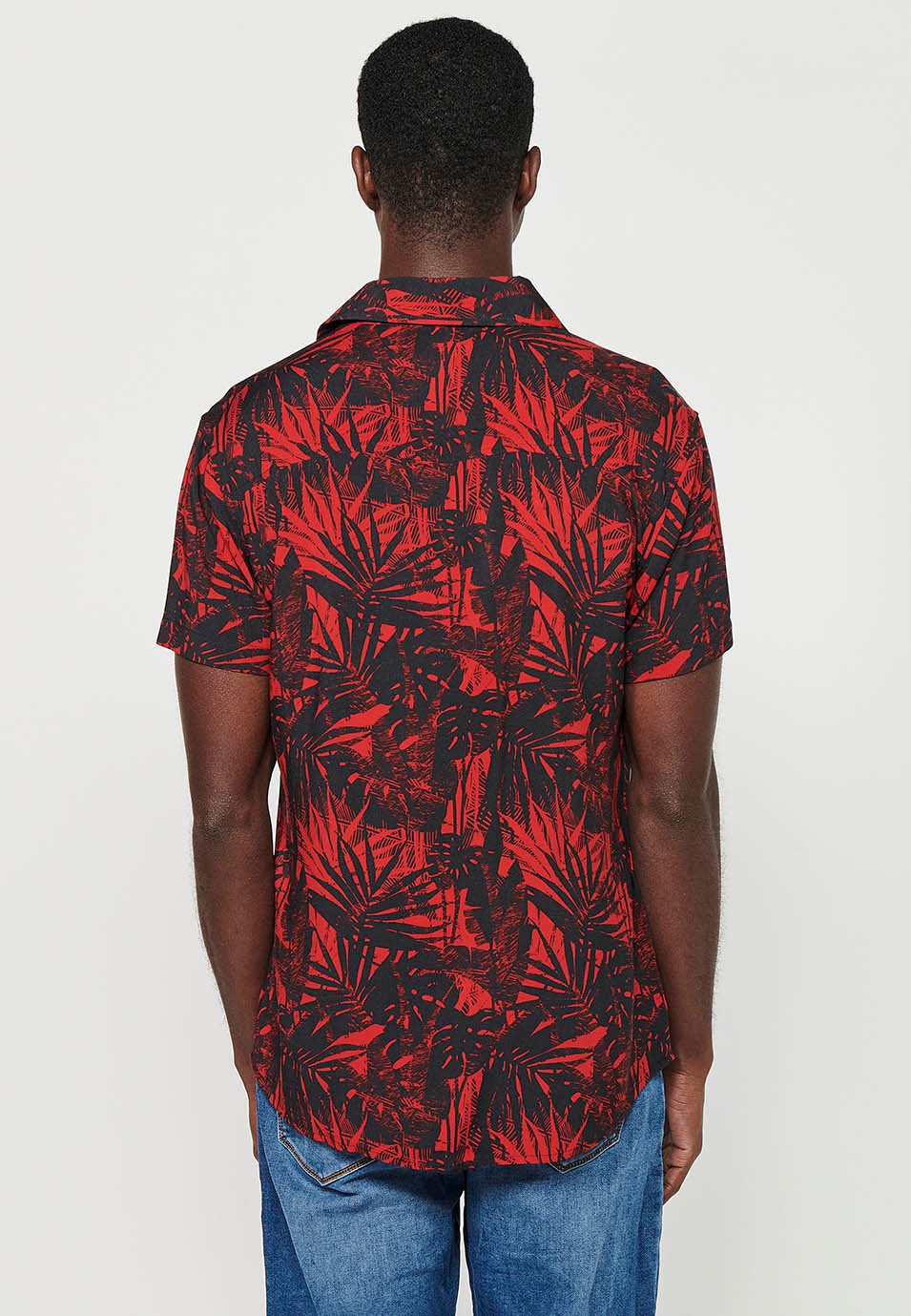 Chemise à manches courtes pour hommes, imprimé floral rouge, fermeture boutonnée sur le devant 8