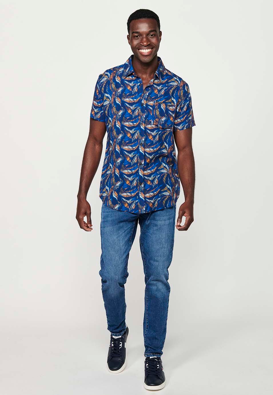 Camisa de manga corta con cierre delantero con botones y estampado floral de color naranja para hombre | Ropa Casual 4