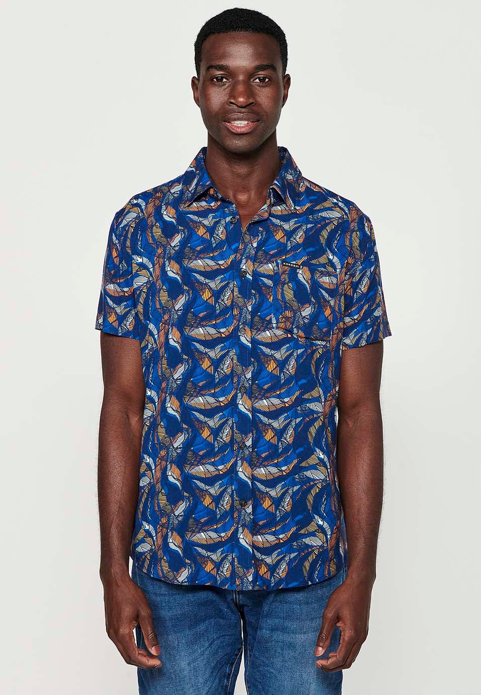 Camisa de manga corta con cierre delantero con botones y estampado floral de color naranja para hombre | Ropa Casual 3