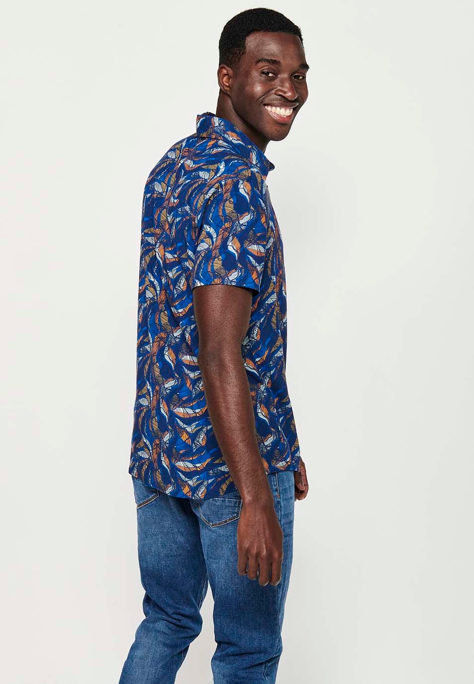 Camisa de manga corta con cierre delantero con botones y estampado floral de color naranja para hombre | Ropa Casual 5