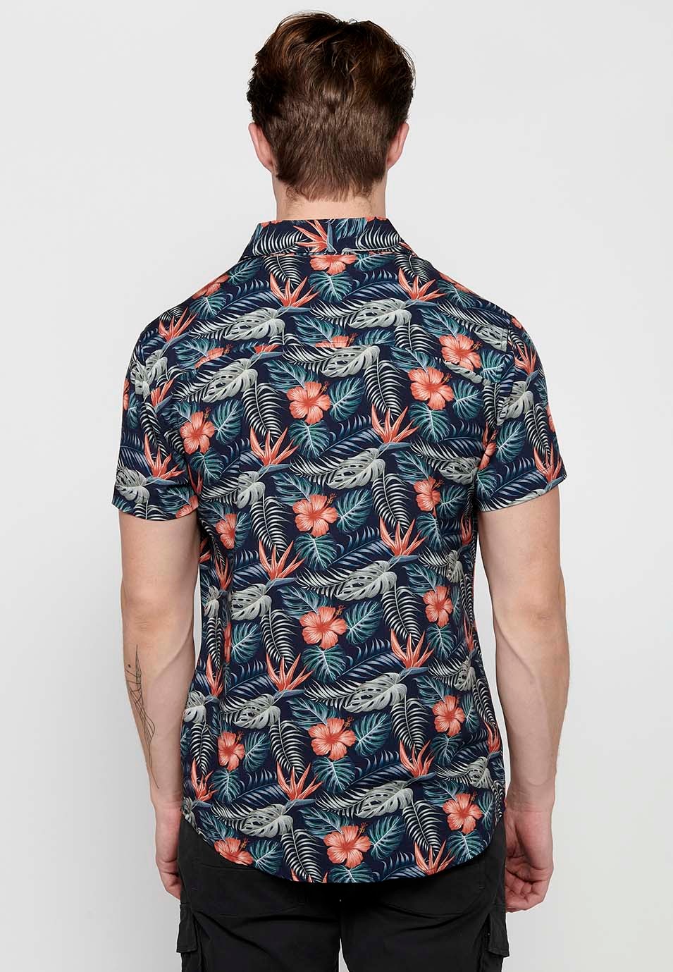 Bedrucktes Kurzarmhemd für Herren in Korallenfarbe mit Knopfverschluss vorne 6