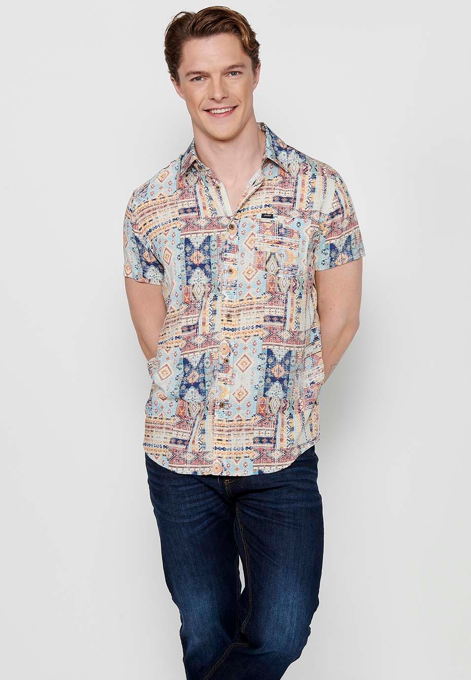 Men's Multicolor Button Front Closure Printed Short Sleeve Shirt 6