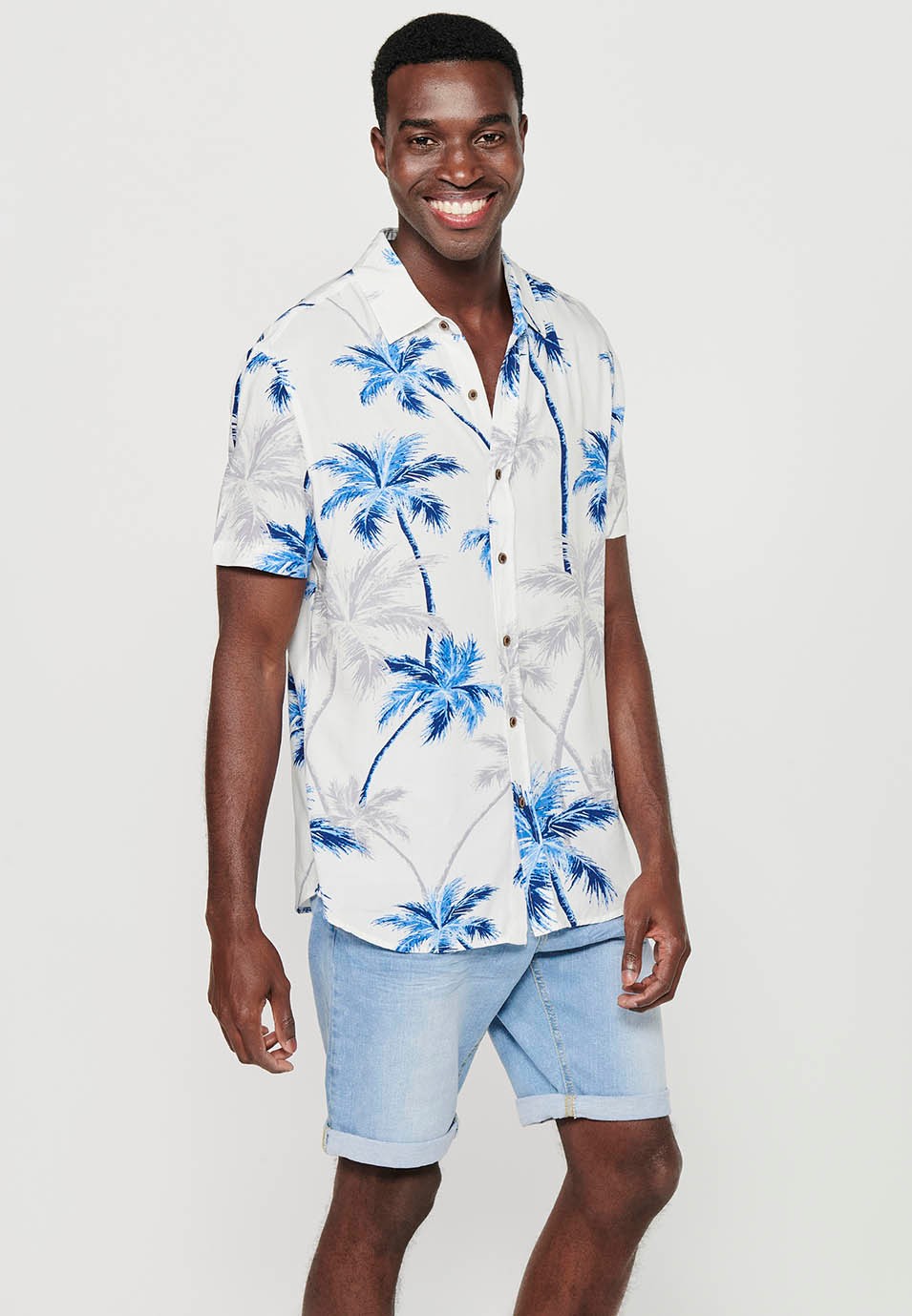 Chemise à manches courtes et col de chemise multicolore à imprimé floral tropical pour hommes