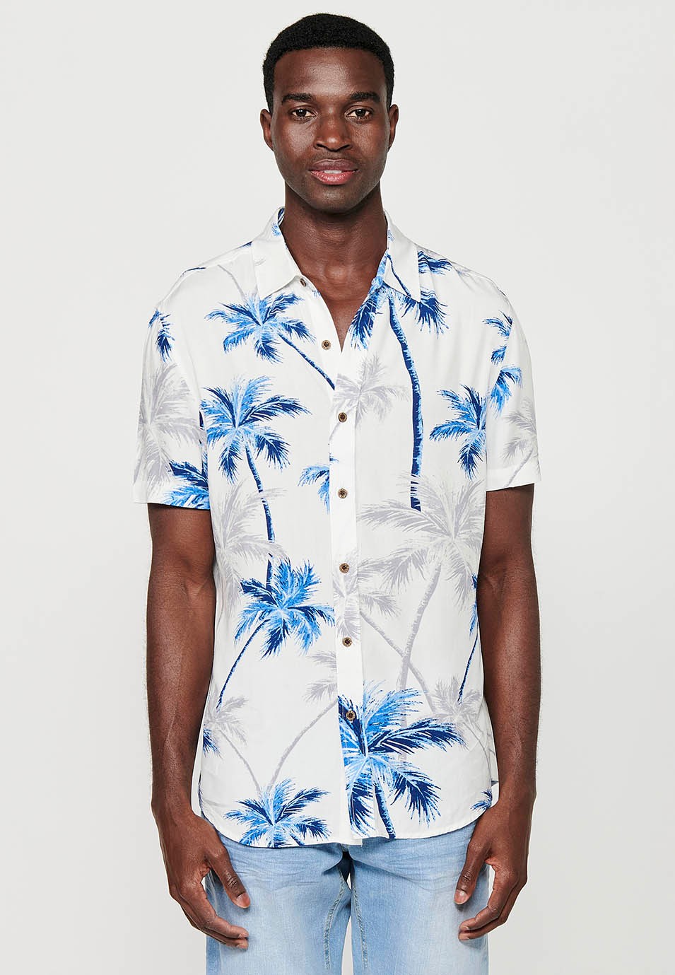 Camisa de màniga curta amb coll camisero i estampat floral tropical, multicolor per a homes