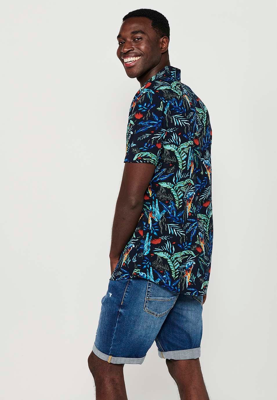 Chemise à manches courtes et col de chemise multicolore à imprimé floral tropical pour hommes