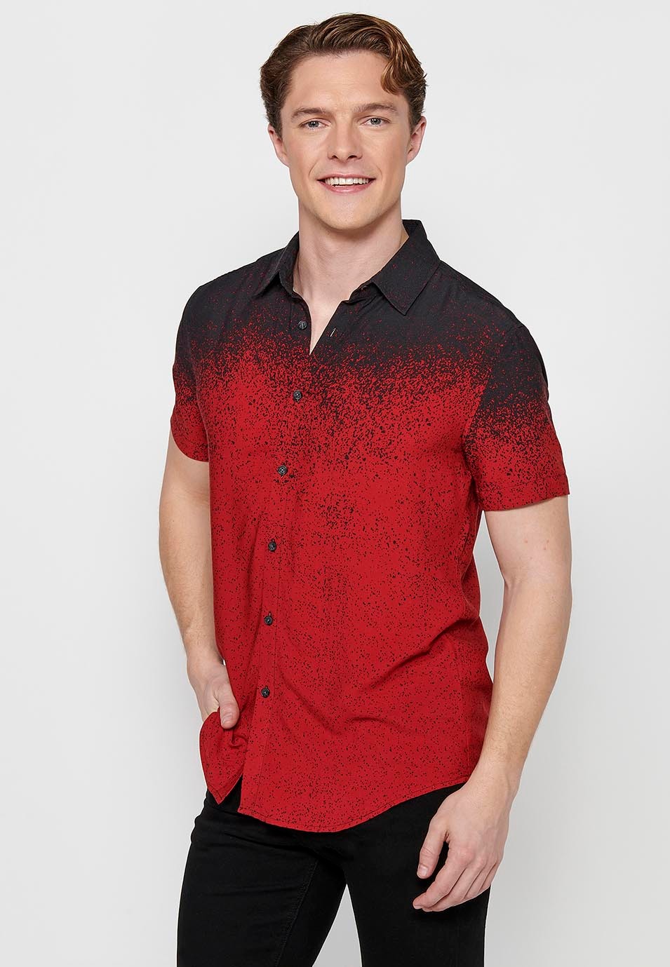 Camisa manga corta en degradado rojo para hombres | Ropa Casual