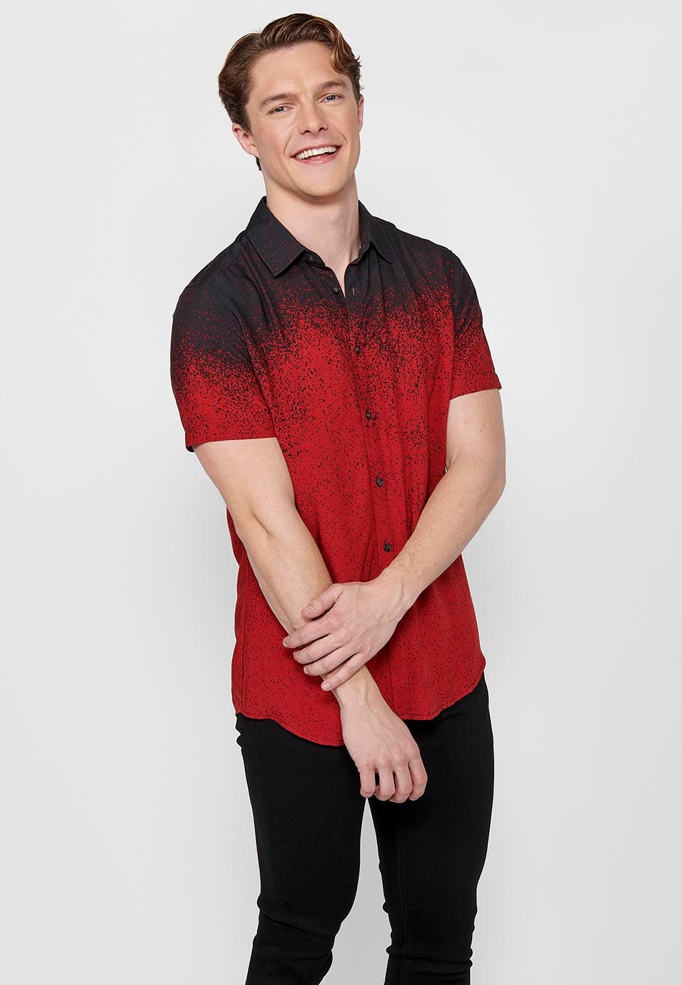 Red gradient short sleeve shirt for men