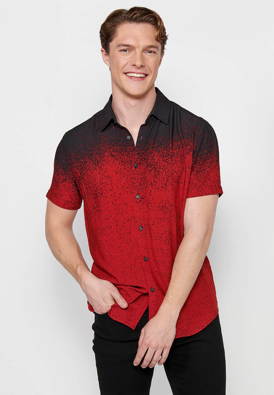 Camisa manga corta en degradado rojo para hombres