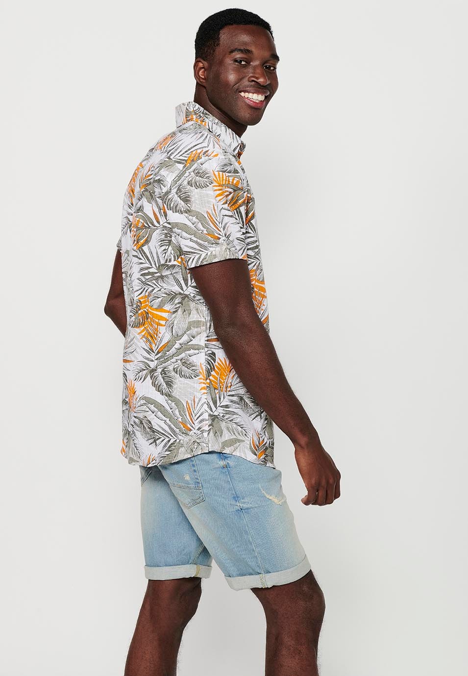 Camiseta de manga corta de Algodón con Cierre delantero con botones y Estampado tropical de Color Verde para Hombre 4