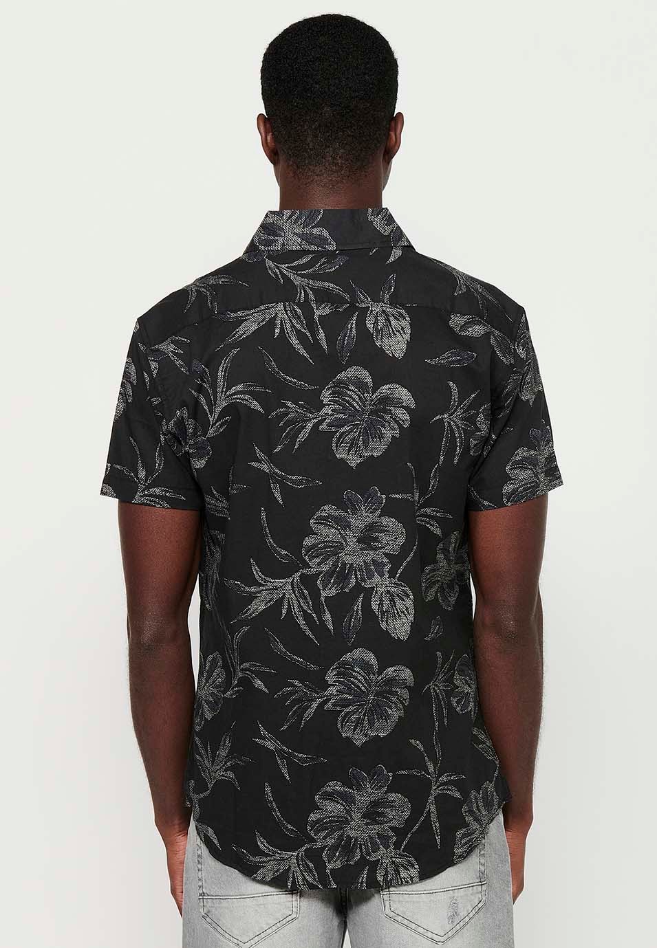 Chemise boutonnée à manches courtes multicolore à imprimé tropical pour hommes