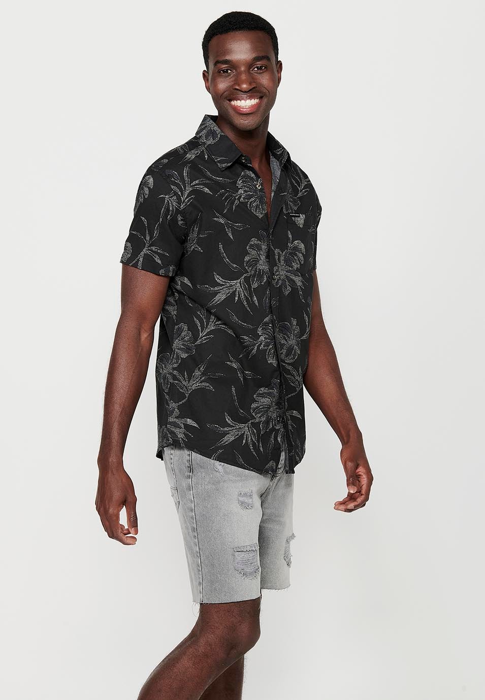 Men's Multicolor Tropical Print Button Down Short Sleeve Shirt