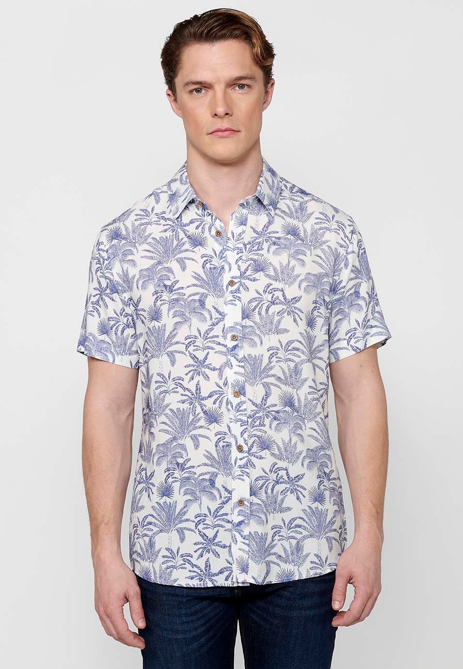 Camisa de màniga curta amb botons, color blau per a homes 2