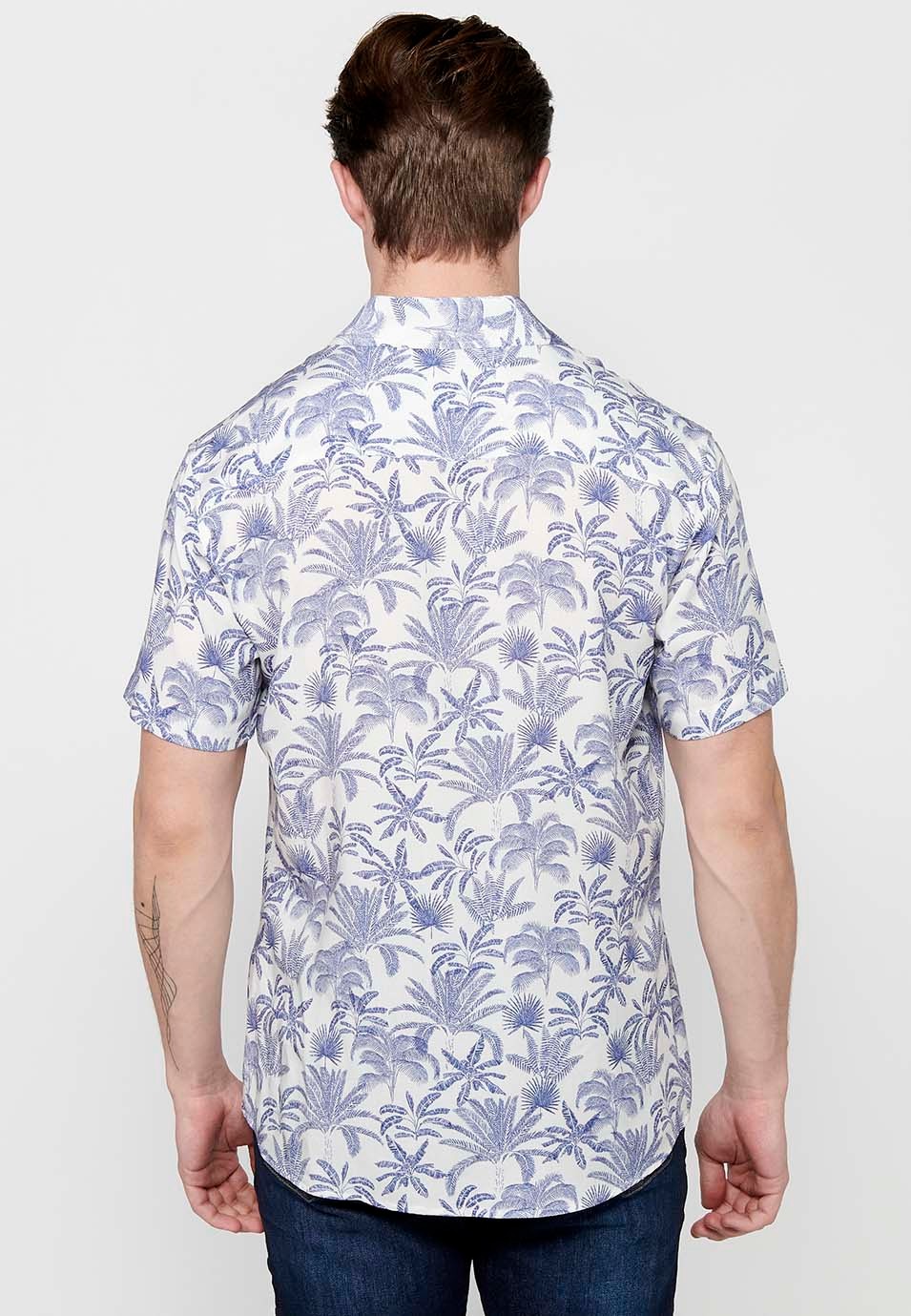 Camisa de manga corta con botones, color azul para hombres 3