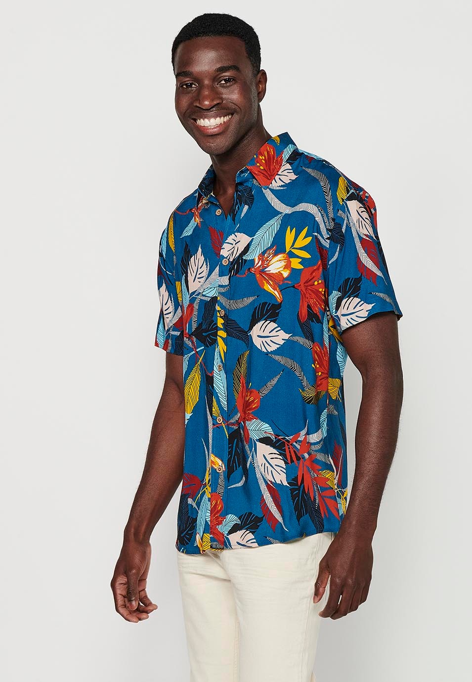 Camisa de manga corta con botones, color multicolor para hombres
