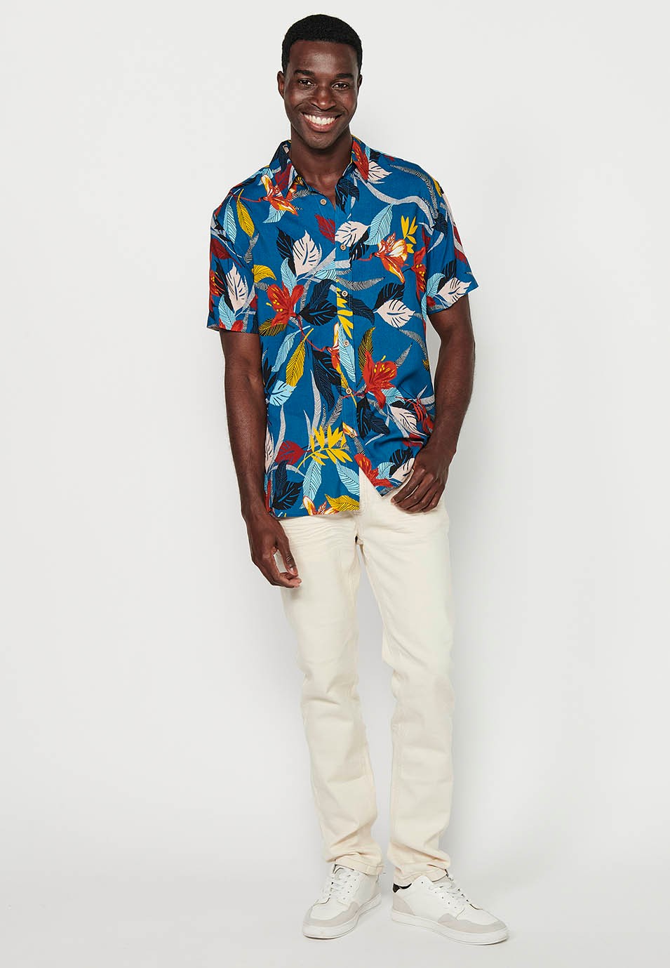 Camisa de màniga curta amb botons, color multicolor per a homes 3