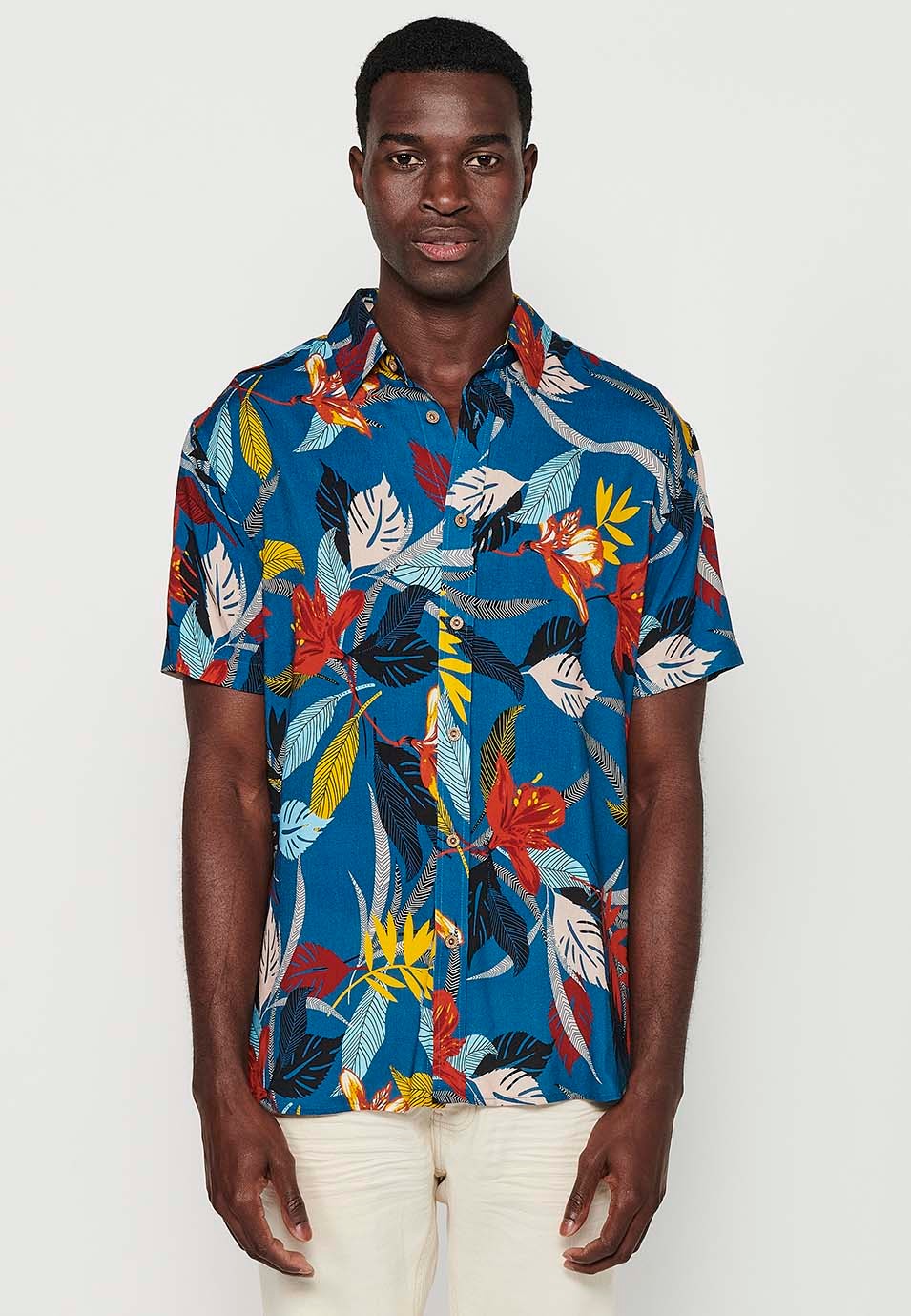 Camisa de màniga curta amb botons, color multicolor per a homes 2