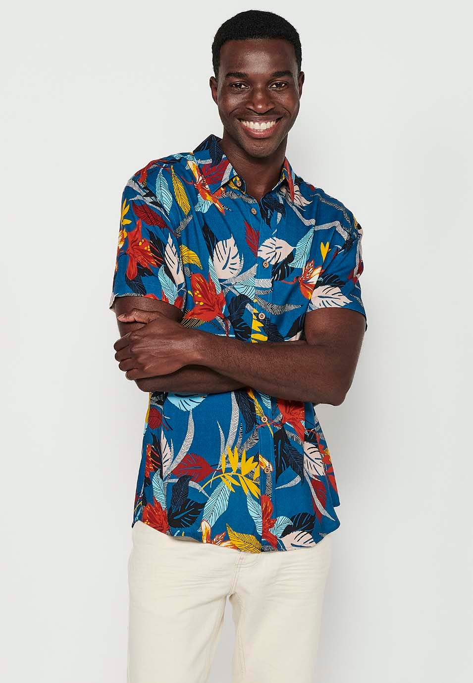 Men's Multicolor Color Short Sleeve Button Down Shirt 4