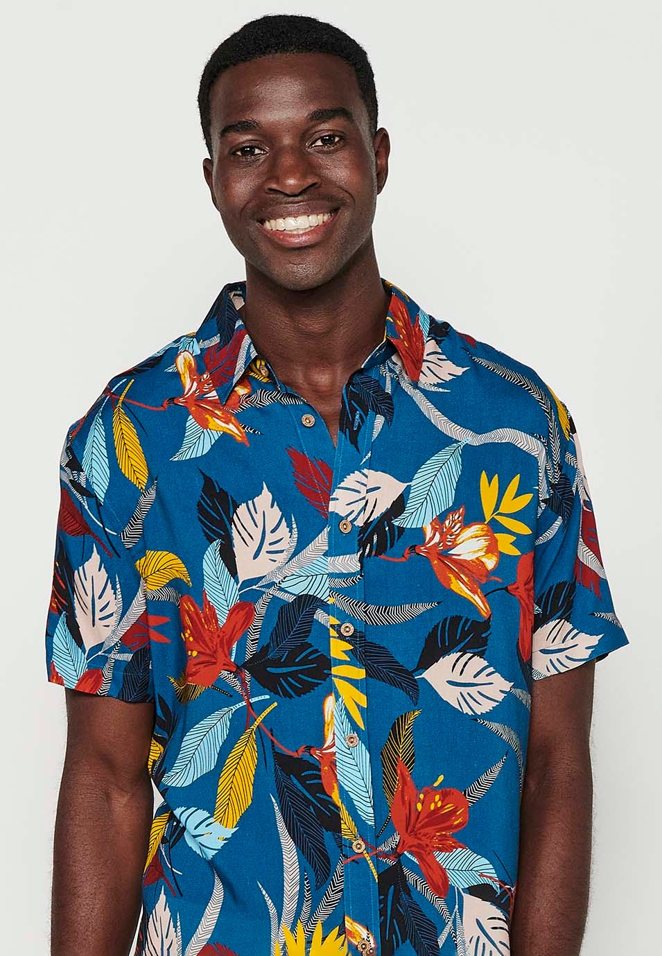 Chemise boutonnée à manches courtes de couleur multicolore pour hommes 5
