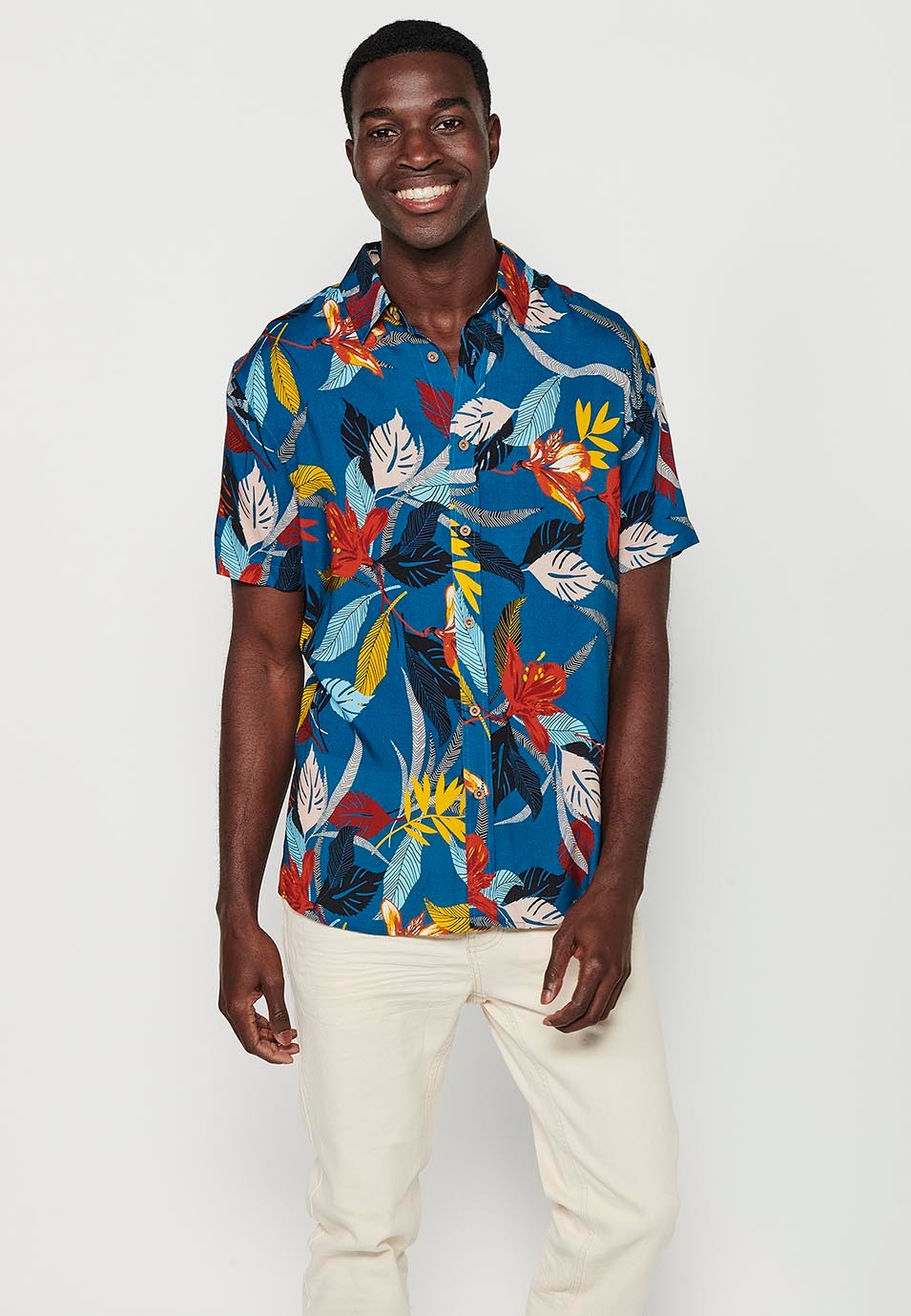 Camisa de màniga curta amb botons, color multicolor per a homes 6
