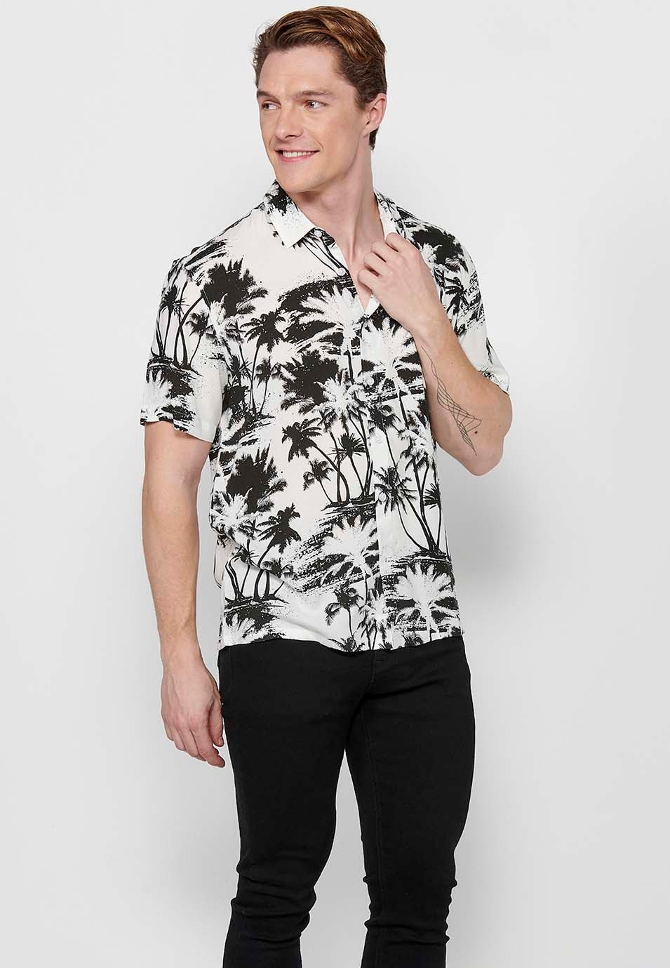 Black and white printed short sleeve shirt for men