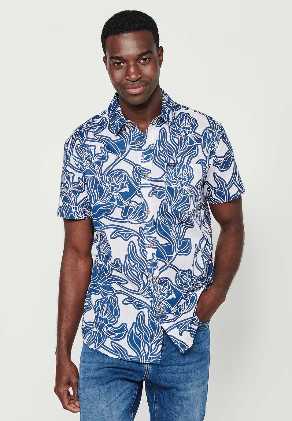 Camisa de màniga curta de Cotó amb Tancament davanter amb botons de Color Blau per a Home
