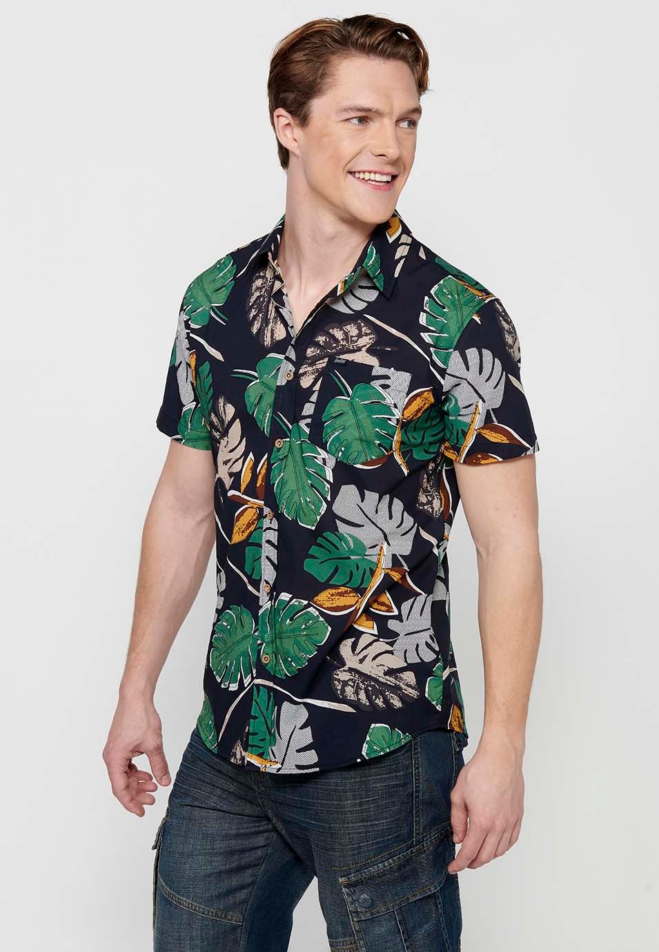 Camisa de màniga curta de Cotó amb Tancament davanter amb botons de Color Multicolor per a Home