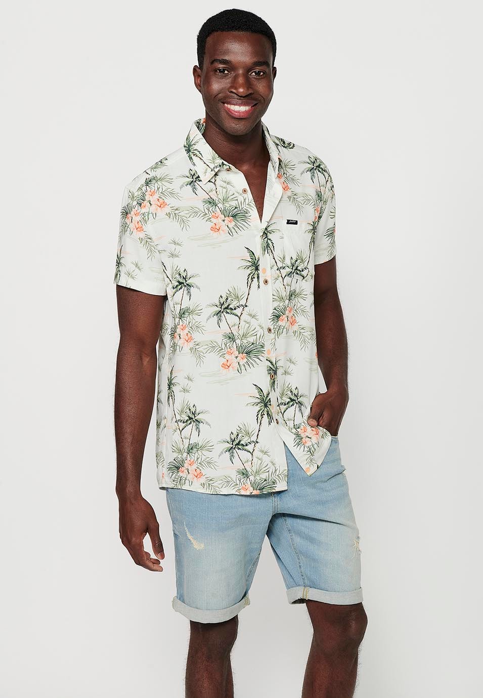 Camises de màniga curta estampada blanca multicolor per a home