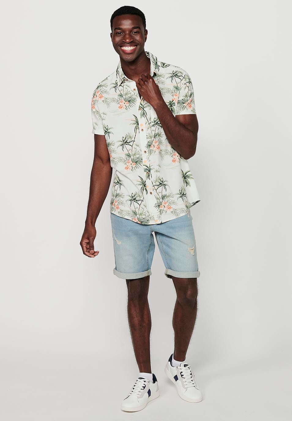 Men's Multicolor White Printed Short Sleeve Shirts