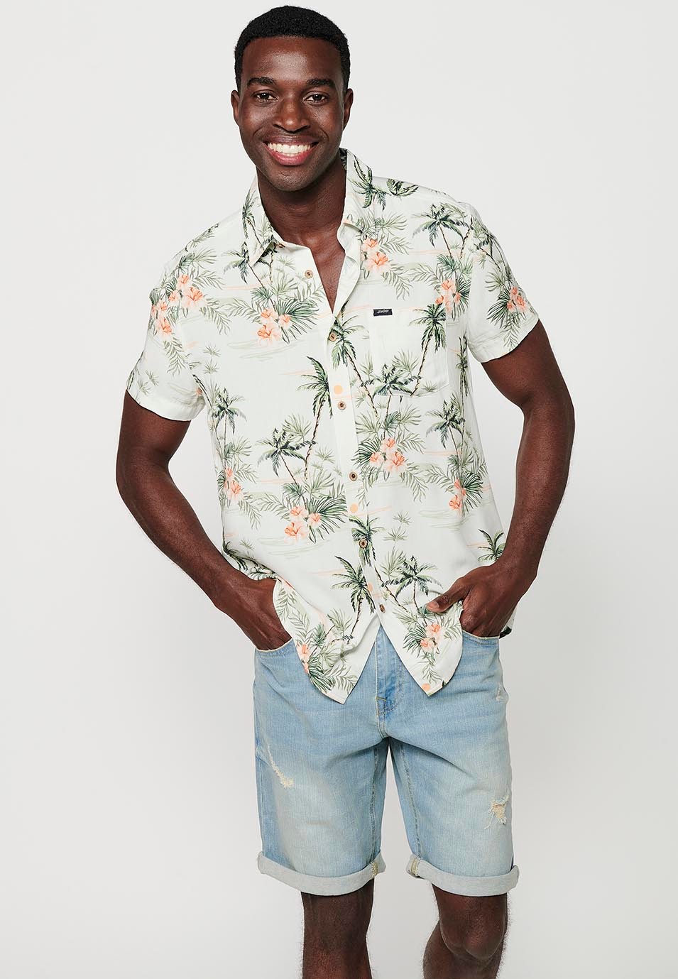 Men's Multicolor White Printed Short Sleeve Shirts