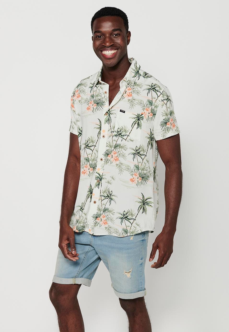 Men's Multicolor White Printed Short Sleeve Shirts