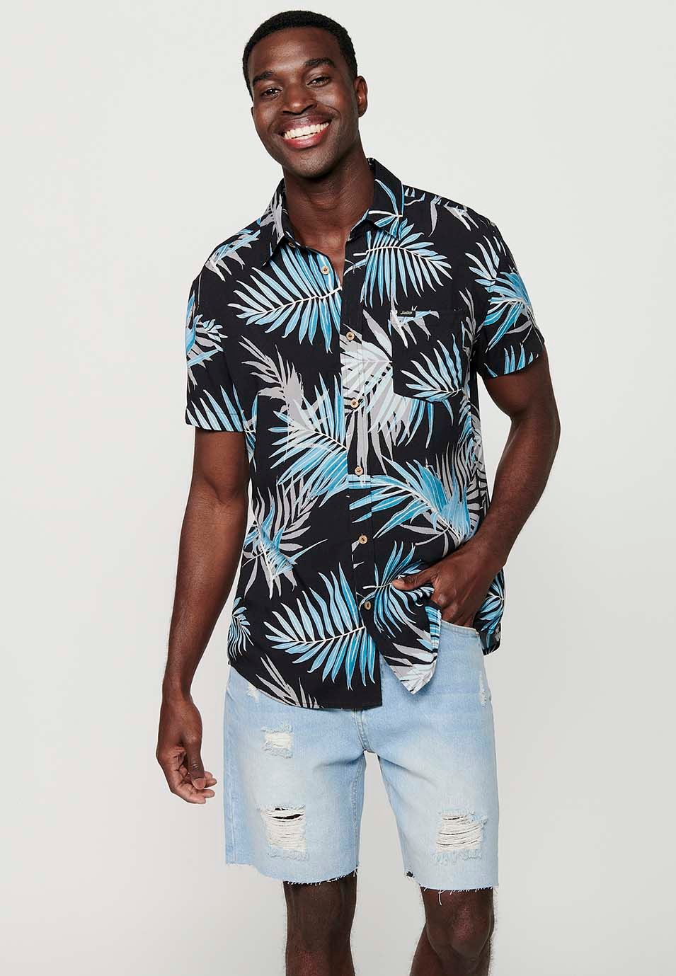 Chemises à manches courtes imprimées noires multicolores pour hommes