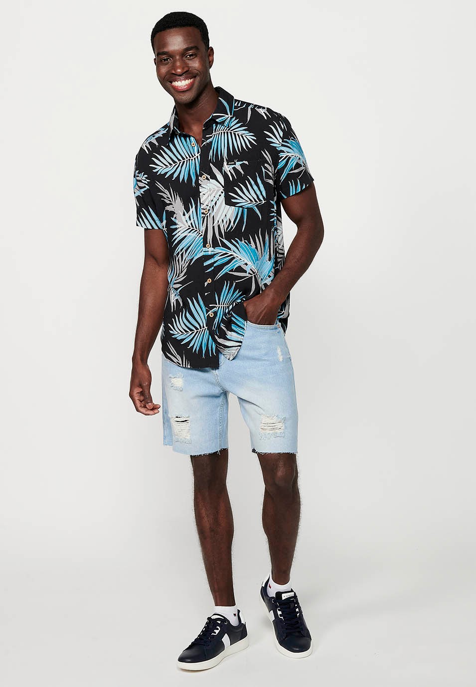 Multicolor Black Printed Short Sleeve Shirts for Men