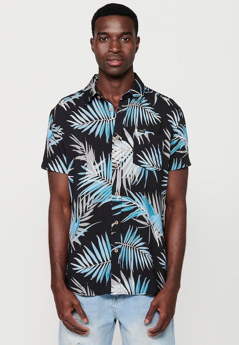 Multicolor Black Printed Short Sleeve Shirts for Men