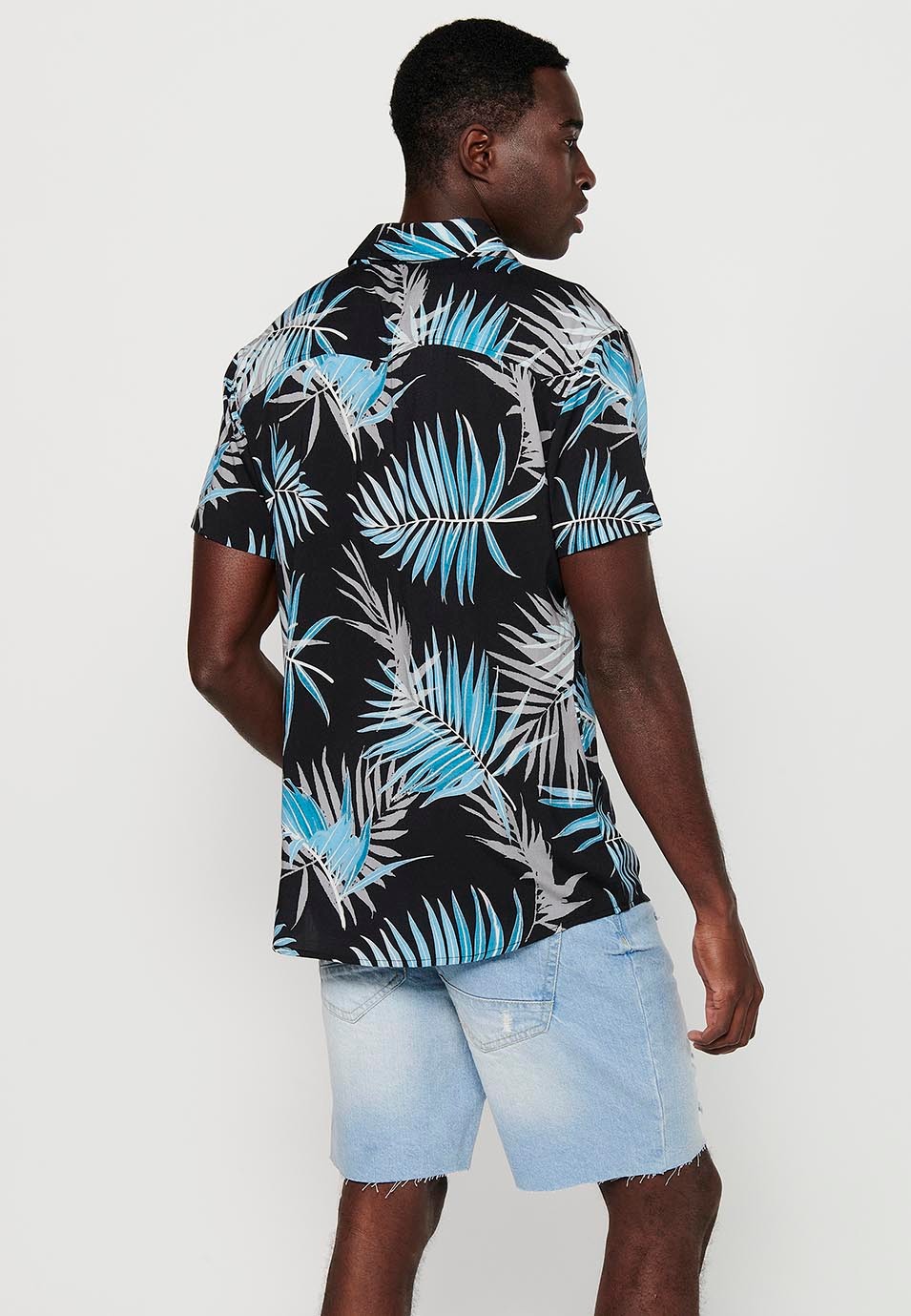 Chemises à manches courtes imprimées noires multicolores pour hommes