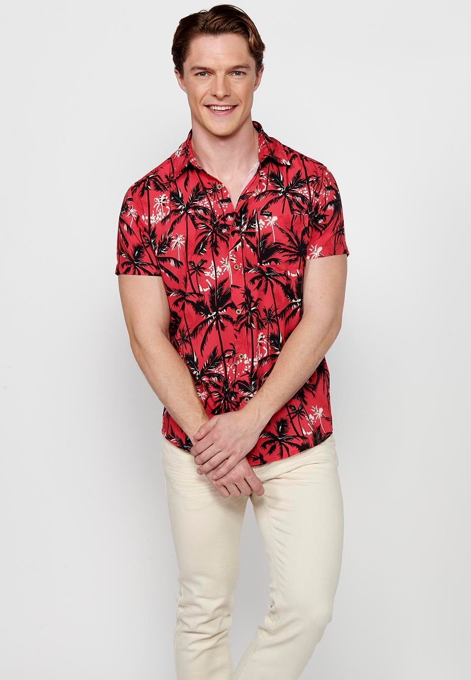 Multicolor red Printed Short Sleeve Shirts for Men