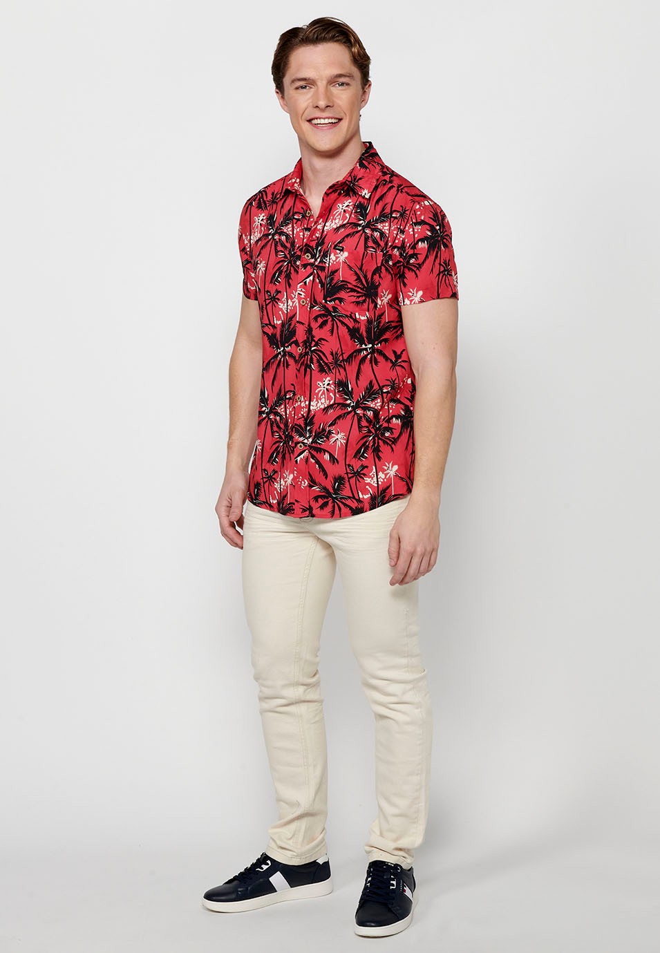 Multicolor red Printed Short Sleeve Shirts for Men
