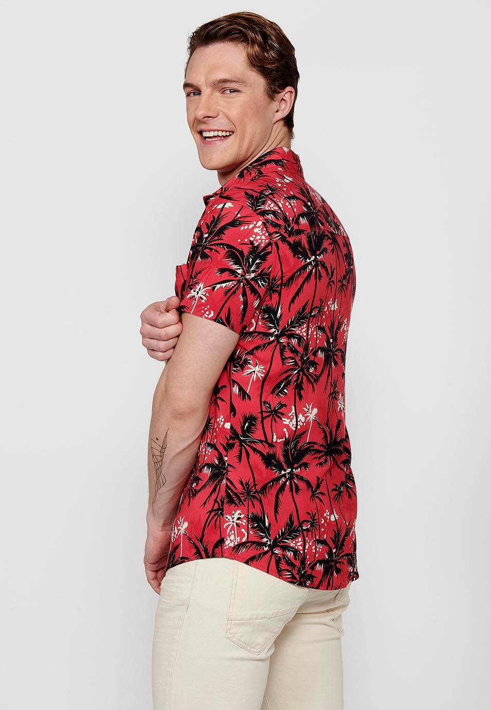 Multicolor red Printed Short Sleeve Shirts for Men