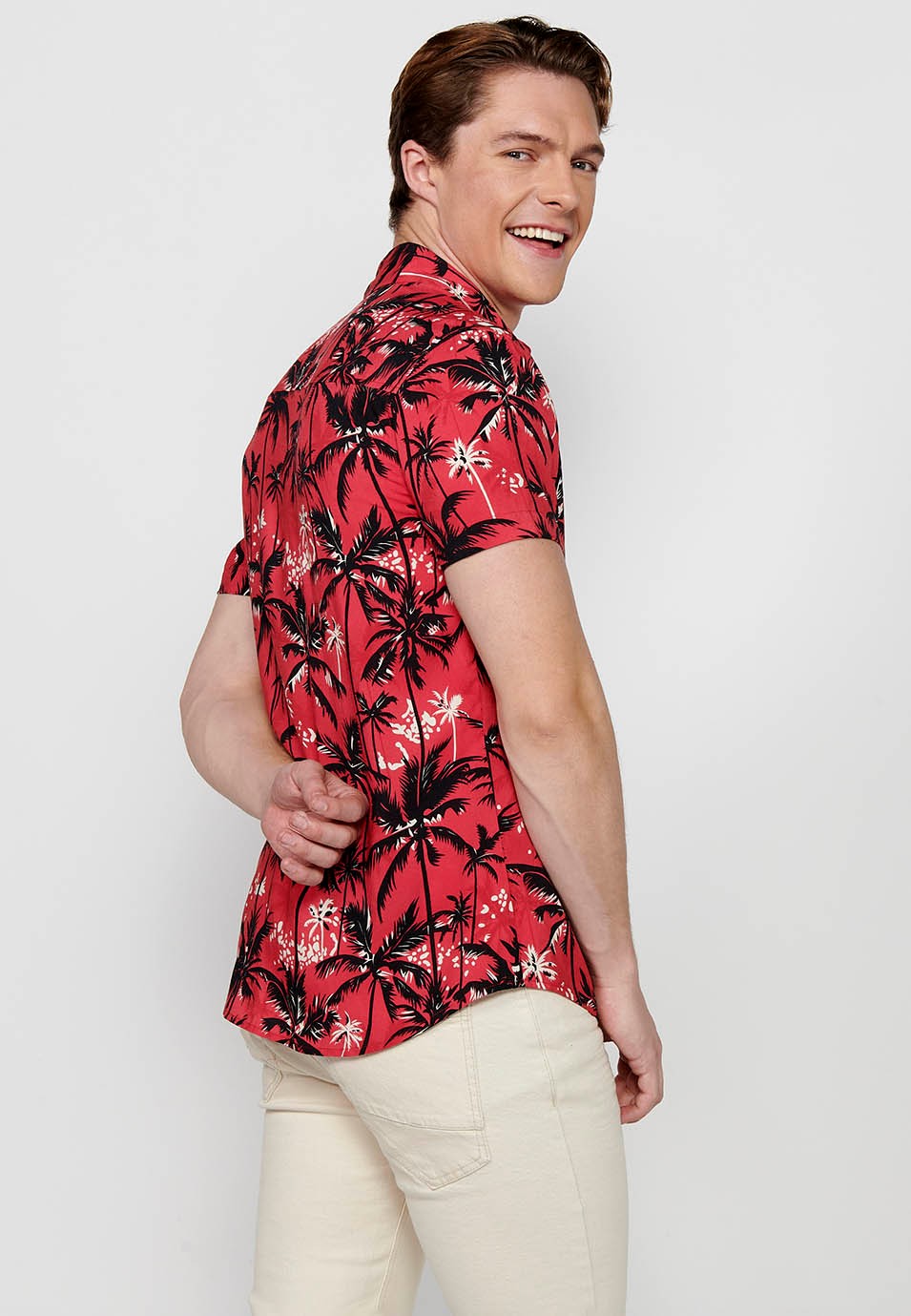 Multicolor red Printed Short Sleeve Shirts for Men