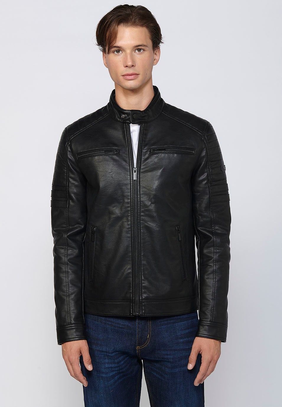 Long-sleeved jacket with round neck and details on the shoulders and arms in Black for Men
