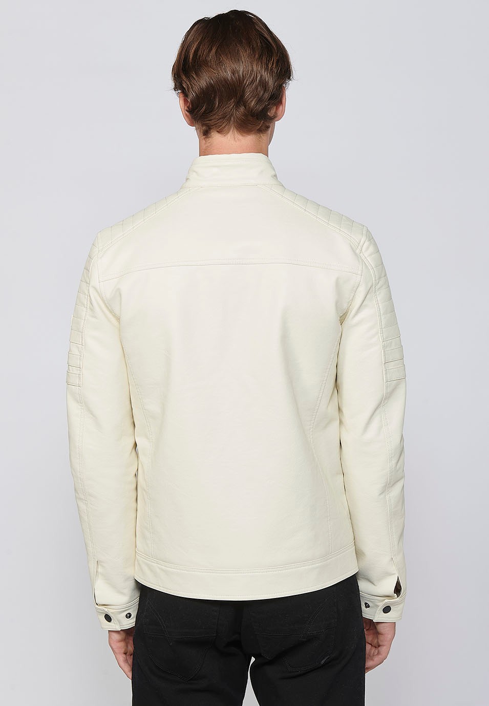Long-sleeved Jacket with Round Neck and Details on the shoulders and arms in Ecru for Men