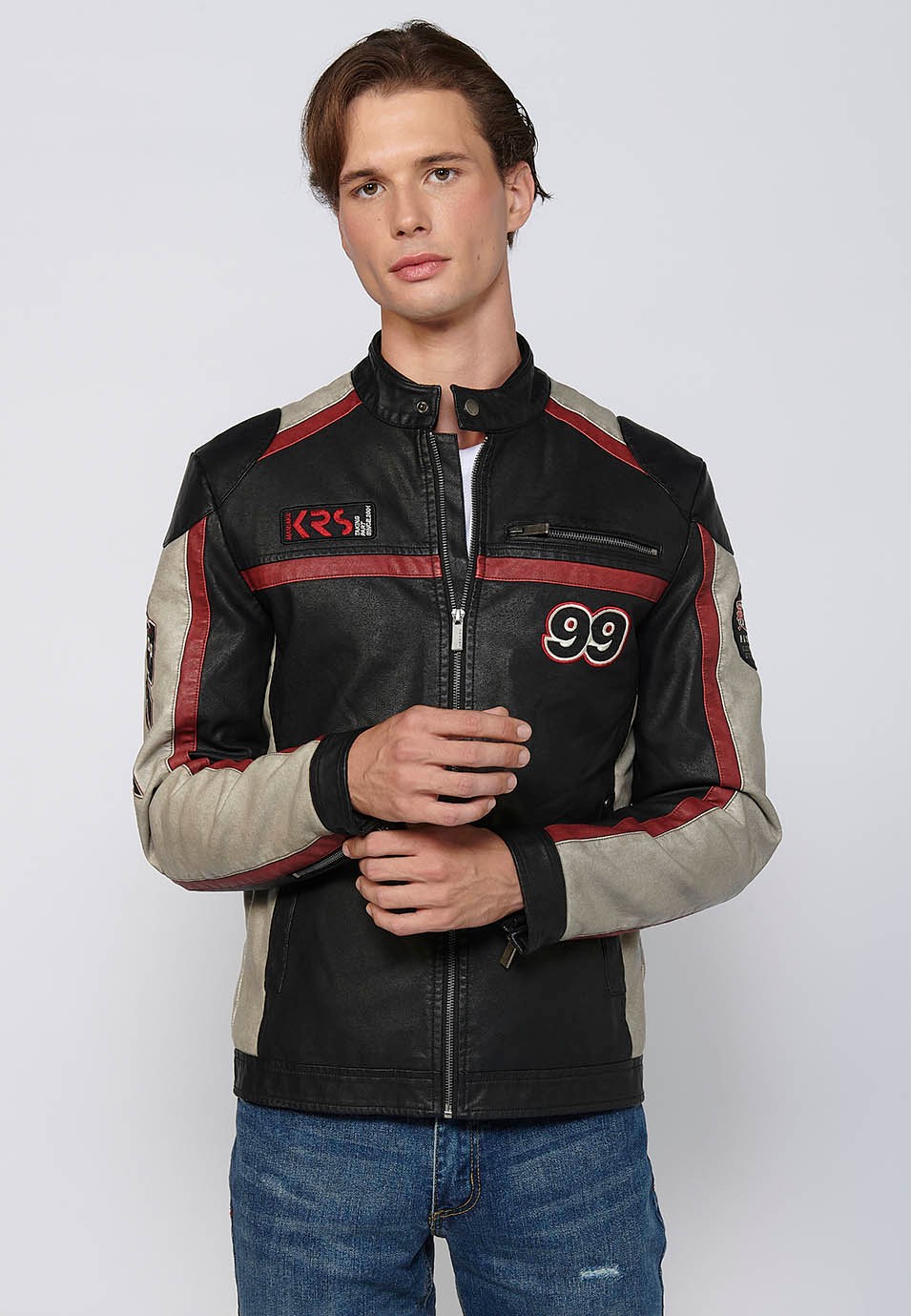 Long-sleeved jacket with round neck and details on the back and sleeves in Black for Men